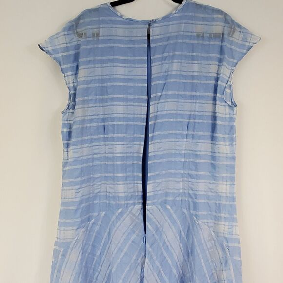 Lewit Sheer Check Midi Dress 16 Blue Handkerchief Hem Preppy Academia Nautical - Picture 7 of 7